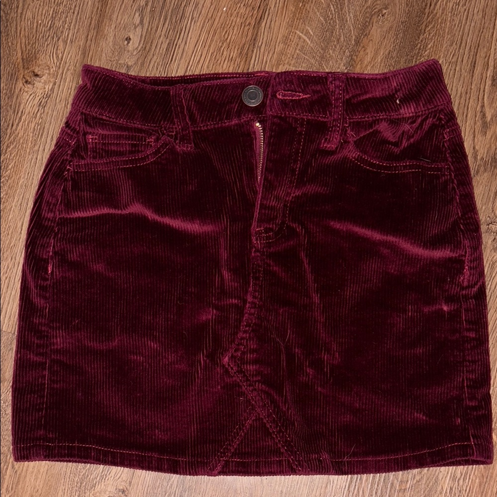Burgundy Corduroy Mini Skirt